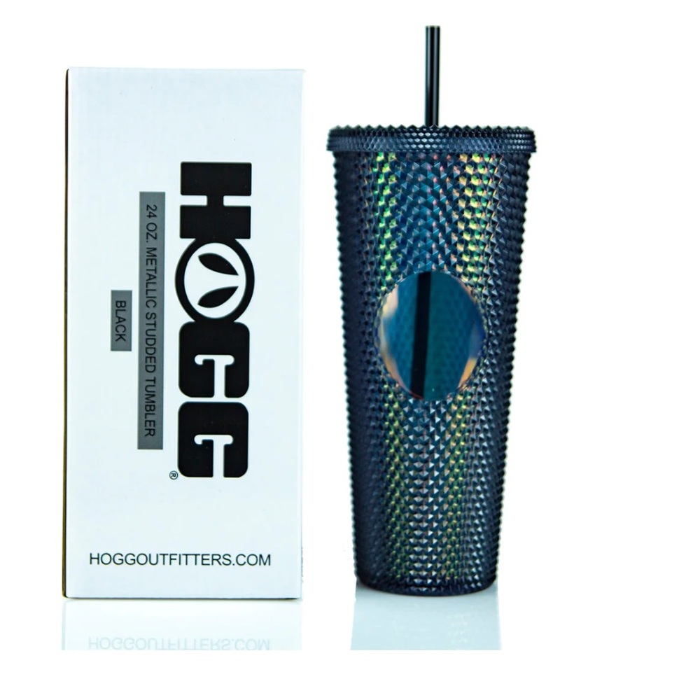 Hogg 24 oz Studded Metallic Black Tumbler with black Straw - NIB 🖤🧋